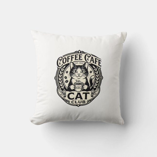 Coffee Cafe Cat Funny Cat Graphic - Coffee Cafe Ca Cushion (Front)