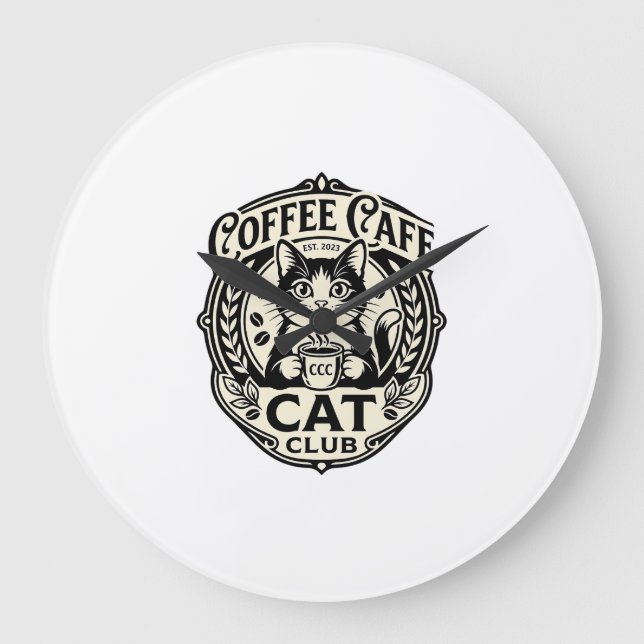 Coffee Cafe Cat Funny Cat Graphic - Coffee Cafe Ca Large Clock (Front)