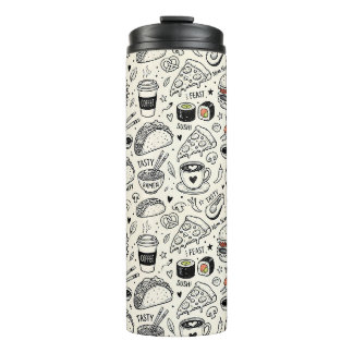 Coffee & Café Doodle Pattern –Cute Hand Drawn Food Thermal Tumbler