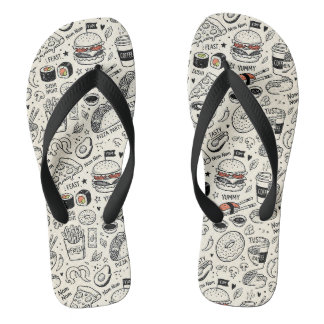 Coffee & Café Doodle Pattern –Cute Hand Drawn Food Thongs