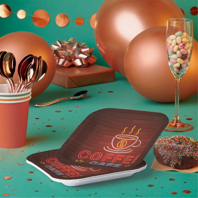Coffee Cafe Neon Sign Paper Plate (Creator Uploaded)