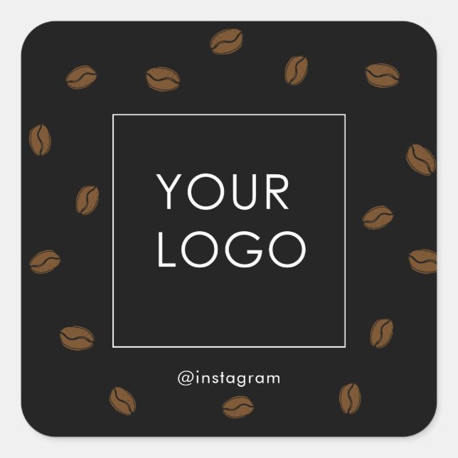 Coffee Cafe Restaurant Business Logo Black Square Sticker (Front)