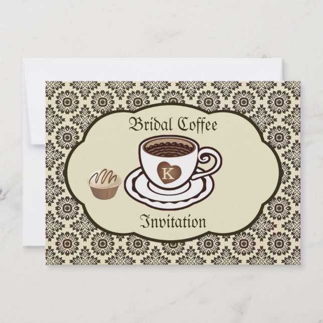 Coffee & Cake, damask Bridal Shower Invitation (Front)
