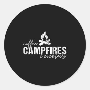 Coffee Campfires And Tails Graphic Funny Camping Classic Round Sticker