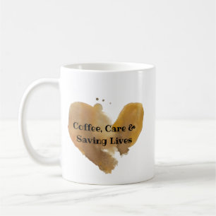 Coffee, Care & Saving Lives Watercolor Heart Mug