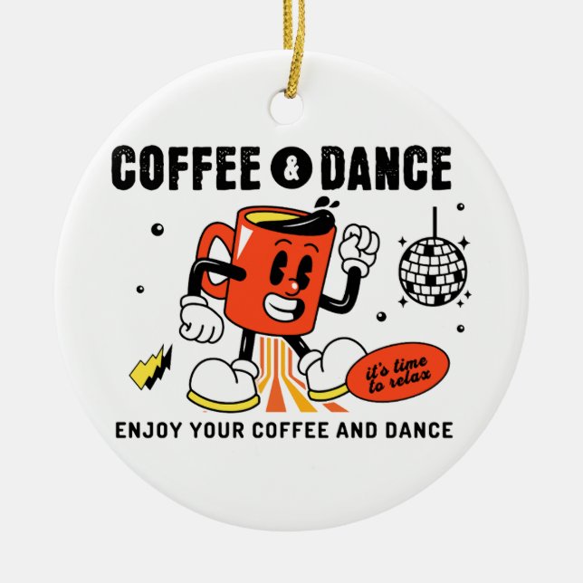 Coffee Cartoon Retro -1 Ceramic Ornament (Front)