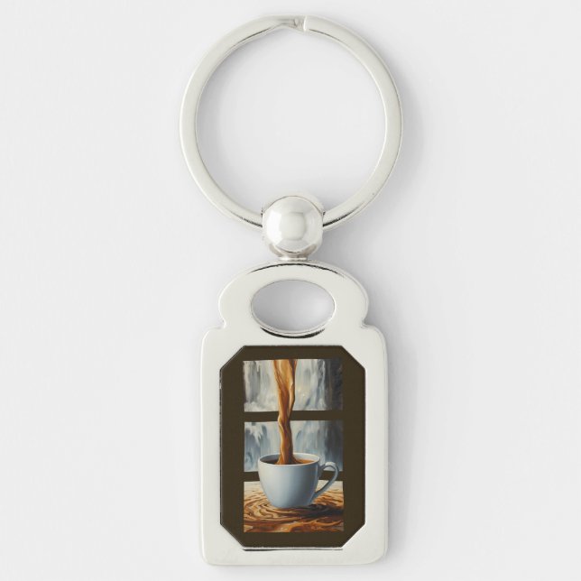 Coffee Cascade Art with Surreal Waterfall Flow Key Ring (Front)