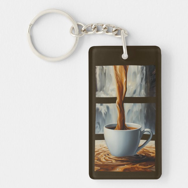 Coffee Cascade Art with Surreal Waterfall Flow Key Ring (Front)
