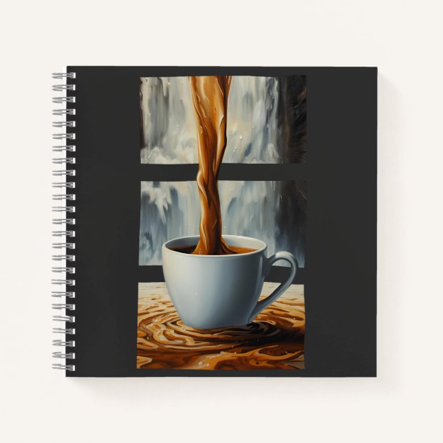 Coffee Cascade Art with Surreal Waterfall Flow Notebook (Front)
