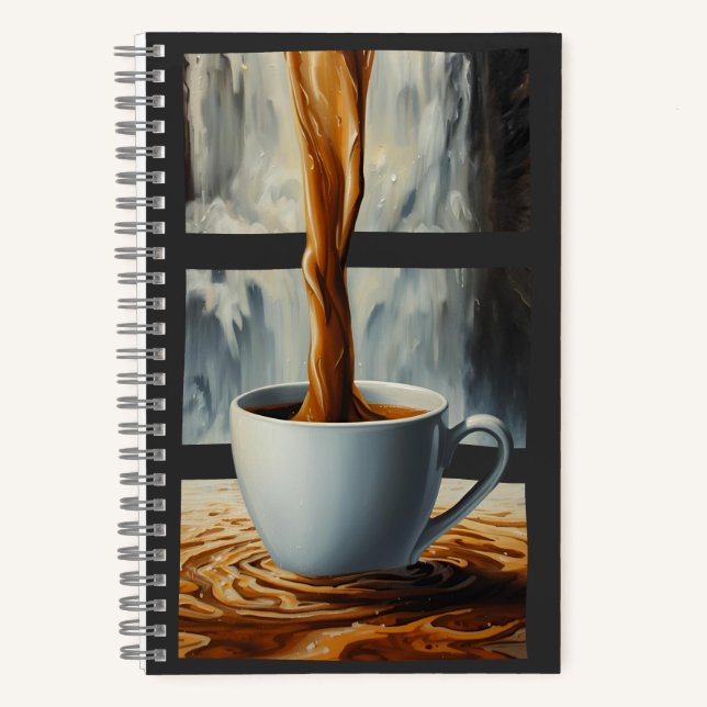 Coffee Cascade Art with Surreal Waterfall Flow Notebook (Front)