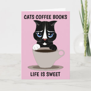 COFFEE CAT ART GREETING CARD, ALL OCCASION BLANK CARD