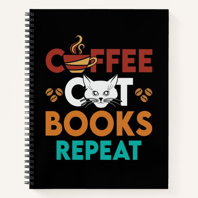  Coffee Cat Books Repeat, Coffee reading Cat Lover (Front)