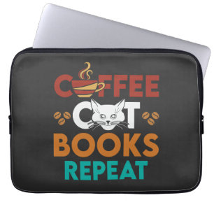 Coffee Cat Books Repeat, Coffee reading Cat Lover Laptop Sleeve