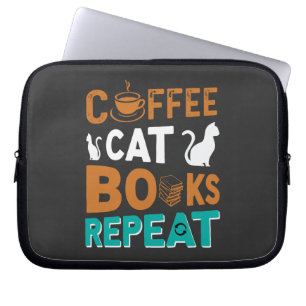 Coffee Cat Books Repeat, reading and coffee lovers Laptop Sleeve
