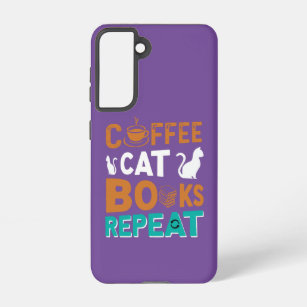 Coffee Cat Books Repeat, reading and coffee lovers Samsung Galaxy Case