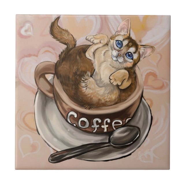 Coffee Cat Ceramic Tile (Front)