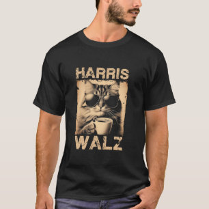 Coffee Cat Harris Walz 2024 47th Presidential Elec T-Shirt