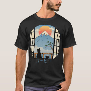 Coffee Cat in Mt Fuji T-Shirt