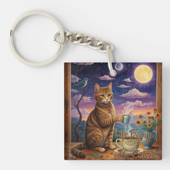 Coffee Cat Key Ring (Front)