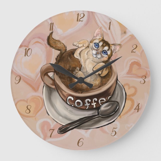 Coffee Cat Large Clock (Front)