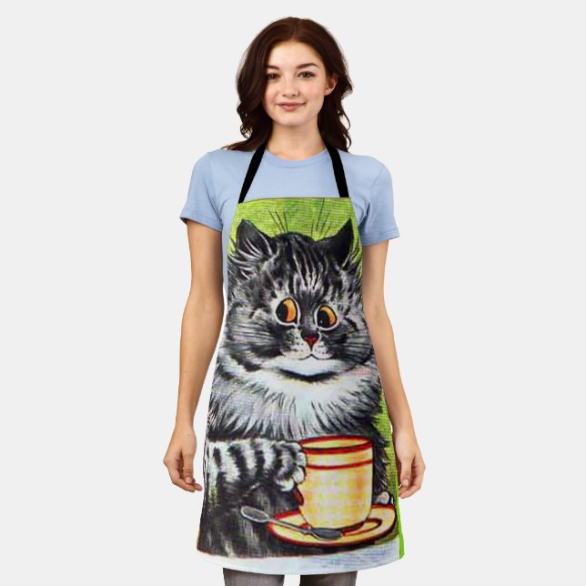COFFEE CAT LOUIS WAIN ART RETRO KITCHEN APRON (Worn)