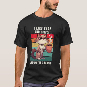 Coffee Cat Office Colleague Retro Funny T-Shirt