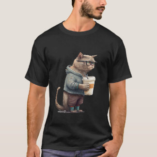 Coffee cat Person, Tired cat Drinking Coffee Graph T-Shirt