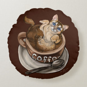 Coffee Cat Round Cushion