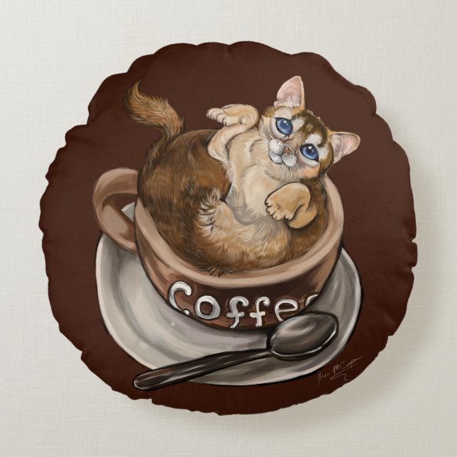 Coffee Cat Round Cushion (Front)