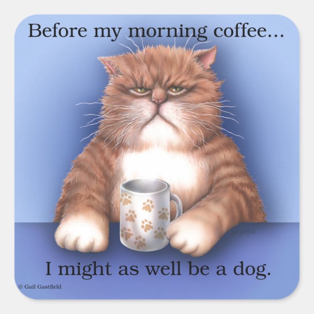 Coffee Cat Square Sticker (Front)