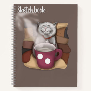 Coffee Cat with a cup on pillows Coffee time Carto Notebook