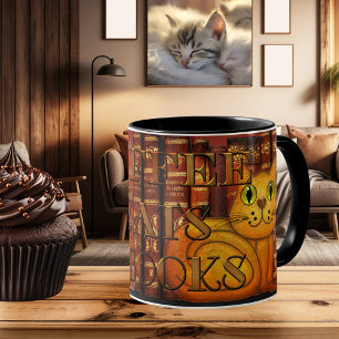 Coffee Cats and Books Artistic Cat Lover Mug