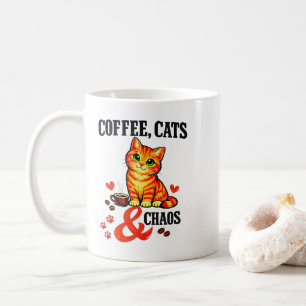 Coffee Cats And Chaos - Funny Orange Tabby Tee Mug