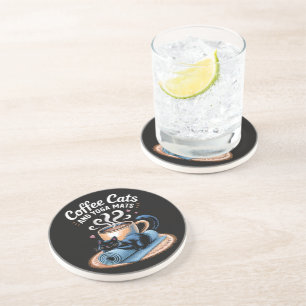 Coffee Cats and Yoga Mats Funny Cat Yoga Coaster