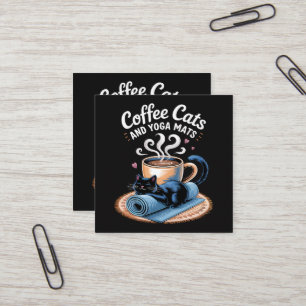 Coffee Cats and Yoga Mats Funny Cat Yoga Square Business Card