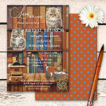 Coffee Cats Books Bridal Brunch Invitation<br><div class="desc">Bridal shower invitation for a crazy cat lady. This whimsical invite features bookshelves with cats and coffee in a retro style. On the back are polka dots.</div>