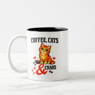 Coffee Cats Chaos Gift - Cute Tabby Two-Tone Coffee Mug