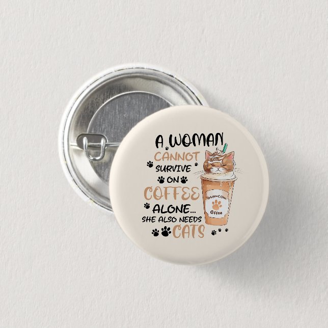 Coffee & Cats – Cute Kawaii Art 3 Cm Round Badge (Front & Back)