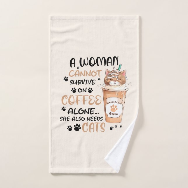 Coffee & Cats – Cute Kawaii Art Bath Towel Set (Hand Towel)