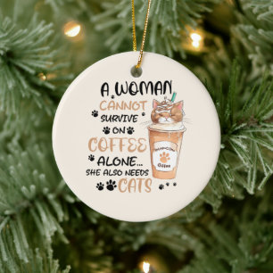 Coffee & Cats – Cute Kawaii Art Ceramic Ornament