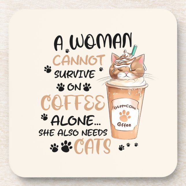 Coffee & Cats – Cute Kawaii Art Coaster (Front)