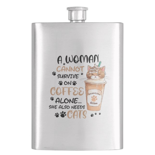 Coffee & Cats – Cute Kawaii Art Hip Flask (Front)