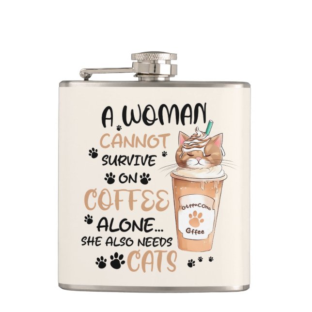 Coffee & Cats – Cute Kawaii Art Hip Flask (Front)