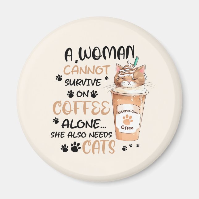 Coffee & Cats – Cute Kawaii Art Magnet (Front)
