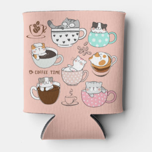Coffee Cats Funny Can Cooler