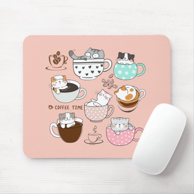 Coffee Cats Funny Mouse Pad (With Mouse)