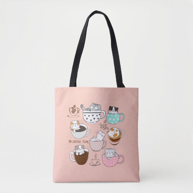 Coffee Cats Funny Tote Bag (Front)