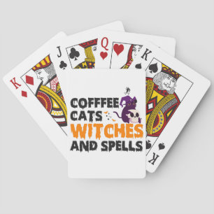 Coffee Cats Witches and Spells Funny Spooky Gift  Playing Cards