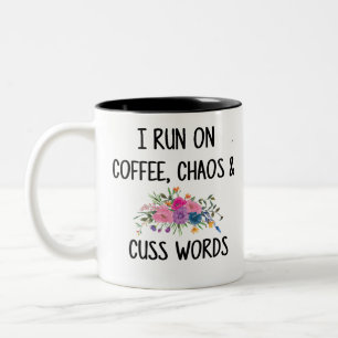 coffee Chaos and Cuss Words Two-Tone Coffee Mug