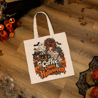 Coffee Chaos Halloween Teacher Gift Funny Teacher Tote Bag